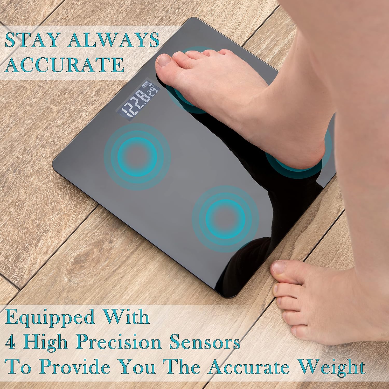 Black Digital Bathroom Scale for Body Weight, Smart Step-On Technology, Backlit LCD Display, High Accuracy Weight