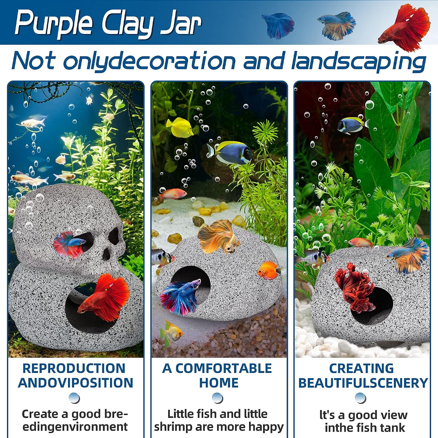 Betta Fish Tank Rock Cave Decor Aquarium Accessories, Medium | Aquarium Decorations Stones House for Hiding and
