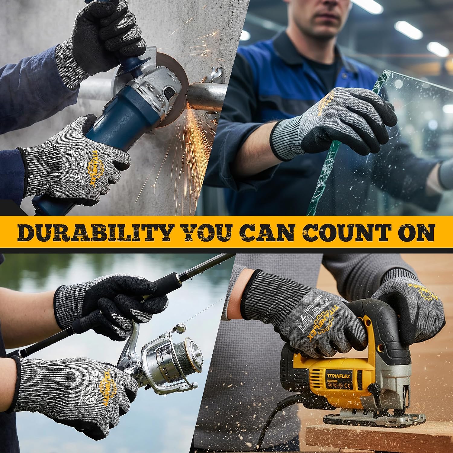 Cut Resistant Gloves ANSI A5, Work Gloves with Sandy Nitrile Grip,Black