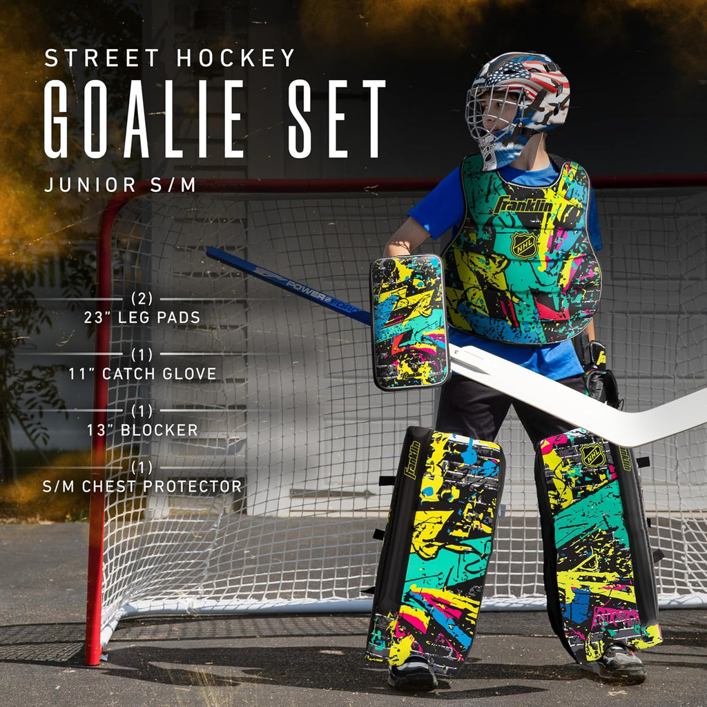NHL Kids Street Hockey Goalie Pads Set - Kids Hockey Training Equipment - Includes Block Pad, Catch Glove, and Goalie