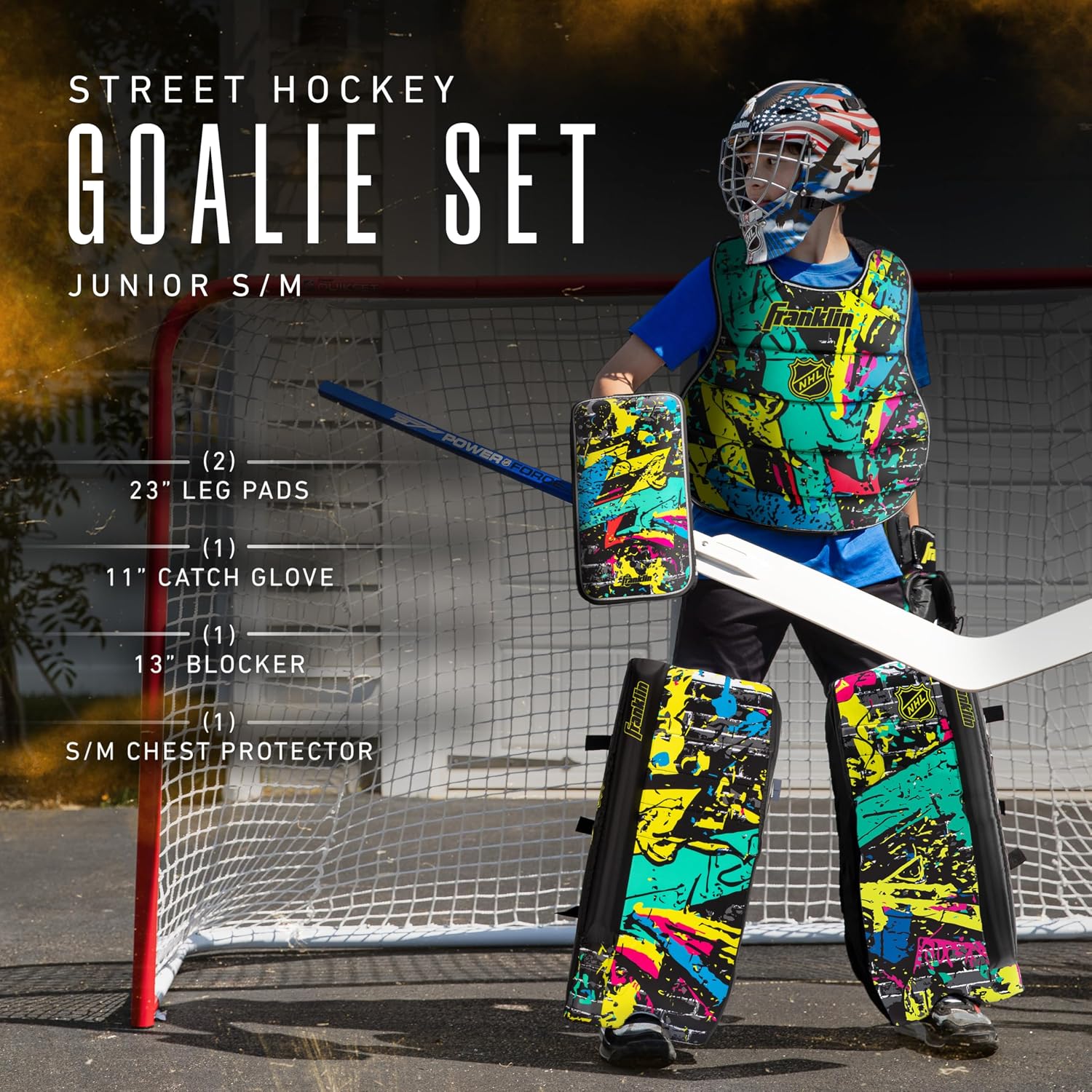 NHL Kids Street Hockey Goalie Pads Set - Kids Hockey Training Equipment - Includes Block Pad, Catch Glove, and Goalie