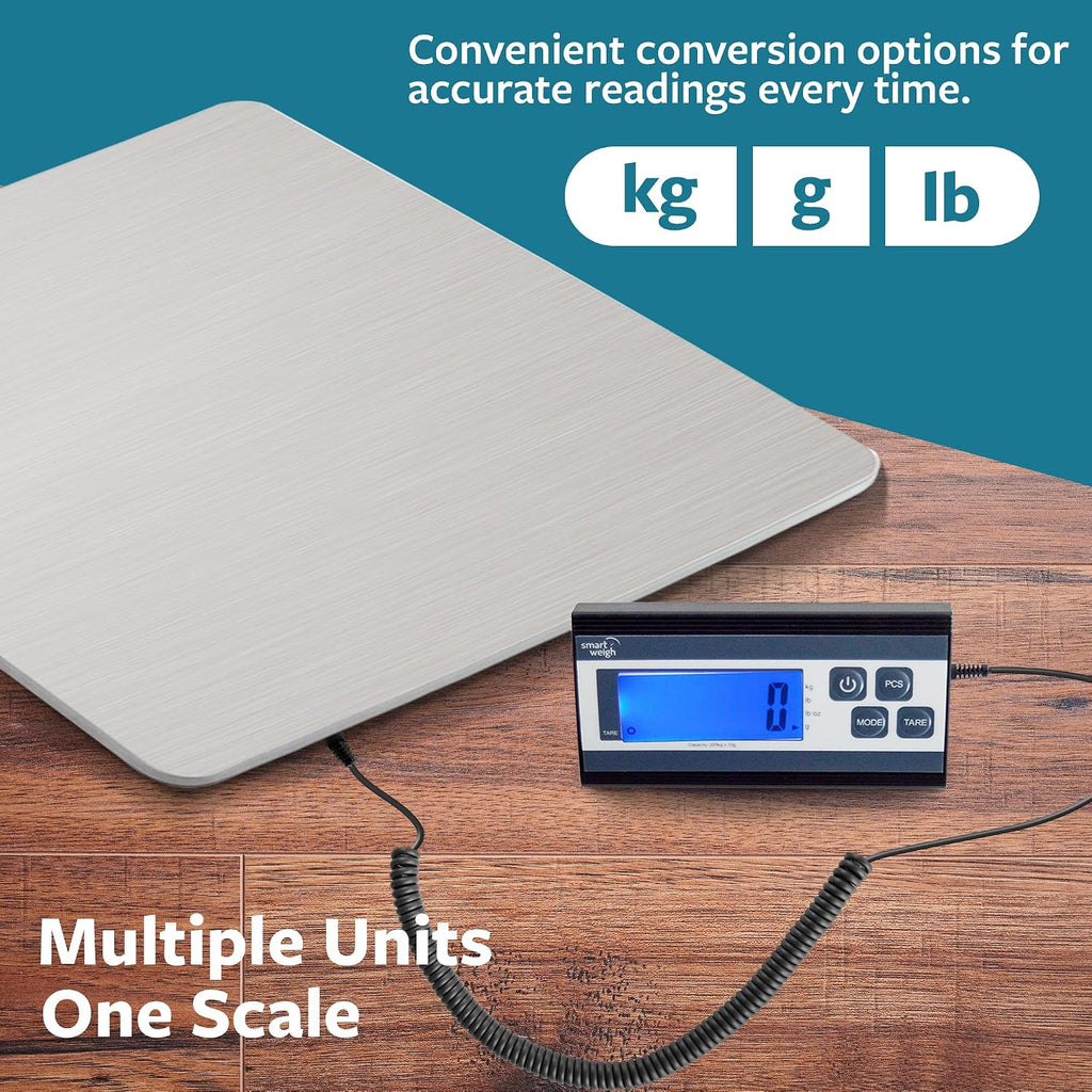 Digital Postal Shipping Scale, 440 lb Capacity, 1 oz Readability, Hold & Tare Functions, Battery or USB-C Power