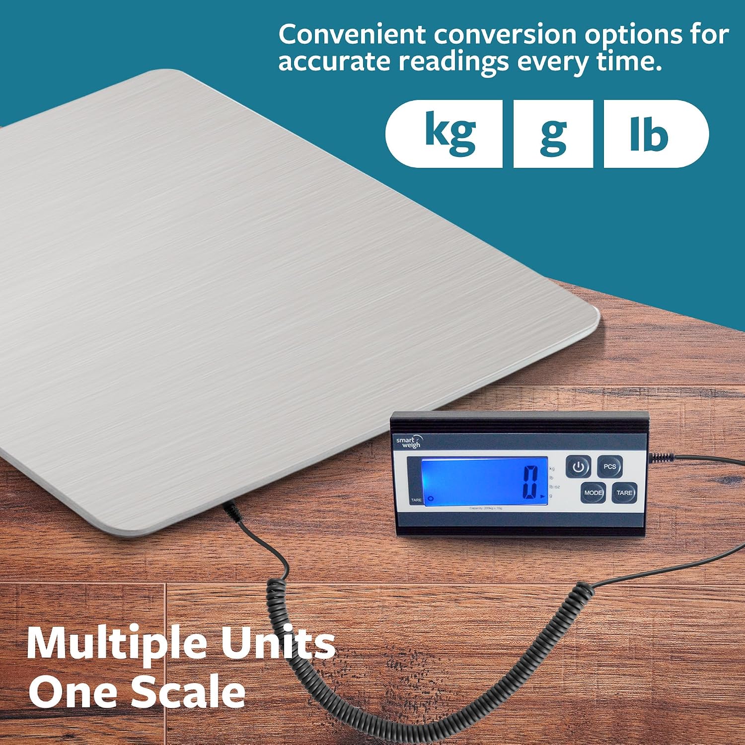 Digital Postal Shipping Scale, 440 lb Capacity, 1 oz Readability, Hold & Tare Functions, Battery or USB-C Power