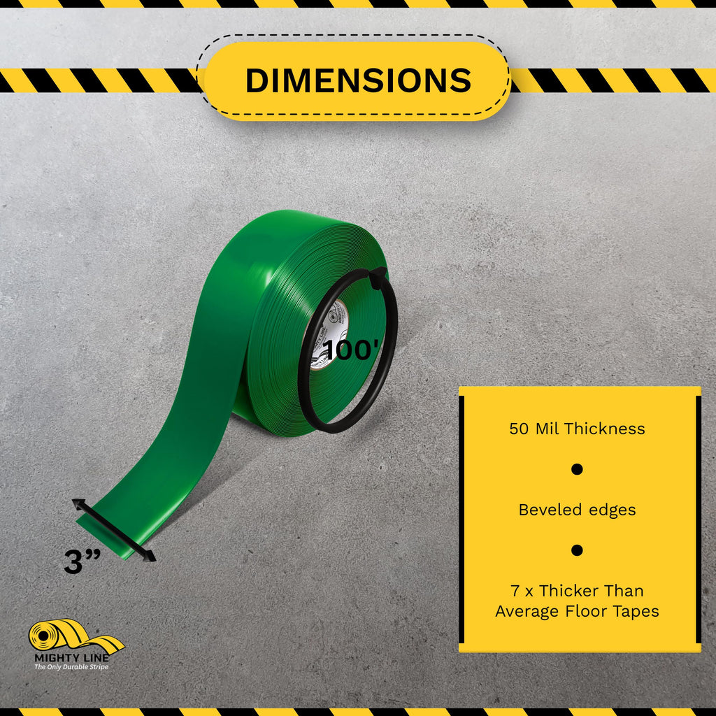 5S Floor Marking Tape, 3 in Wide, 100 ft Roll, Green