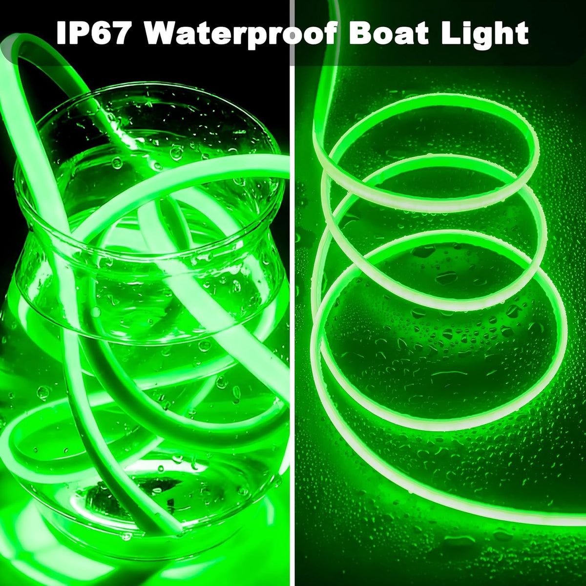 SHUNLEE 40FT Led Boat Lights Green, IP67 COB Waterproof Marine Led Lights