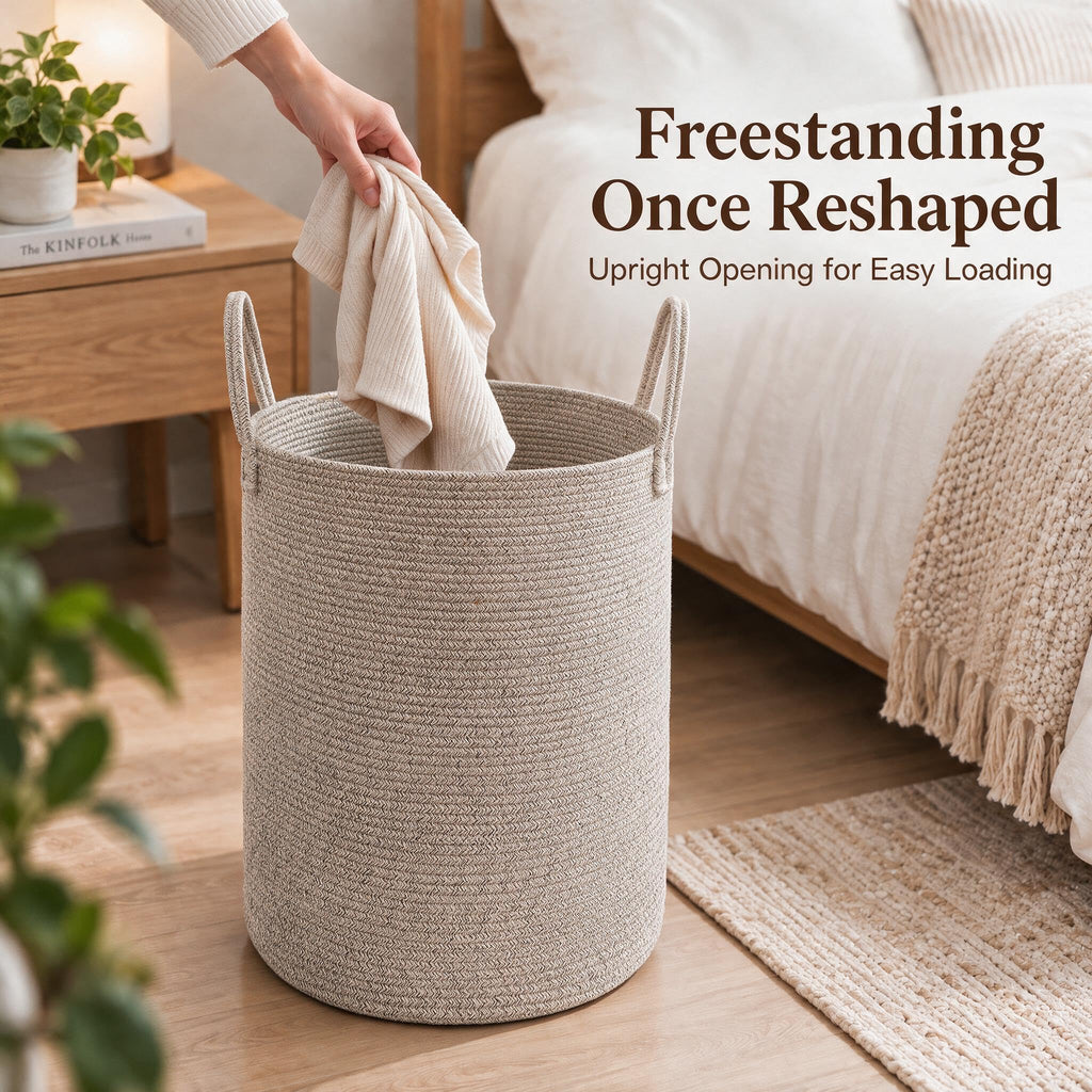 60L Cotton Rope Laundry Basket Hamper, Oatmeal