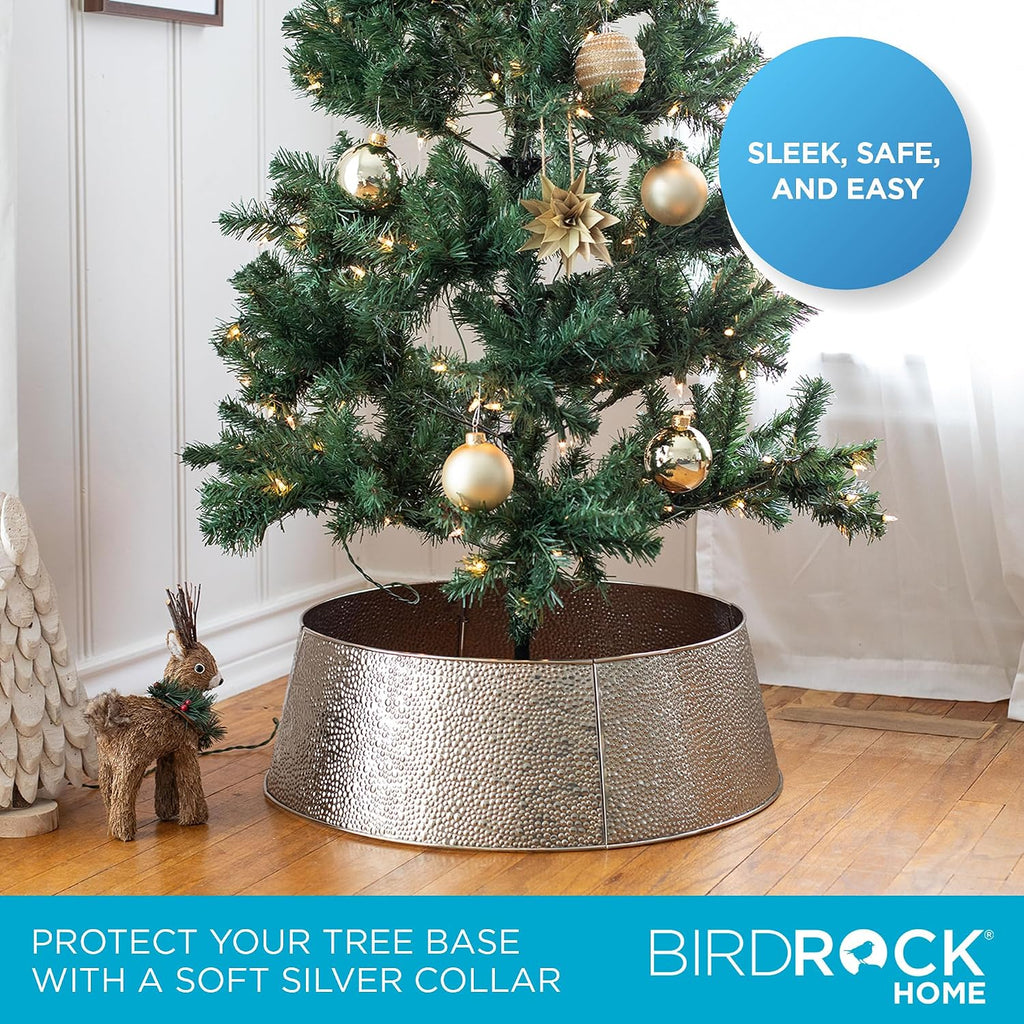 4-Panel Christmas Tree Collar - Silver Bubble Tree Skirt - 26" Base - Easy to Assemble Xmas Tree Base Cover - Metal