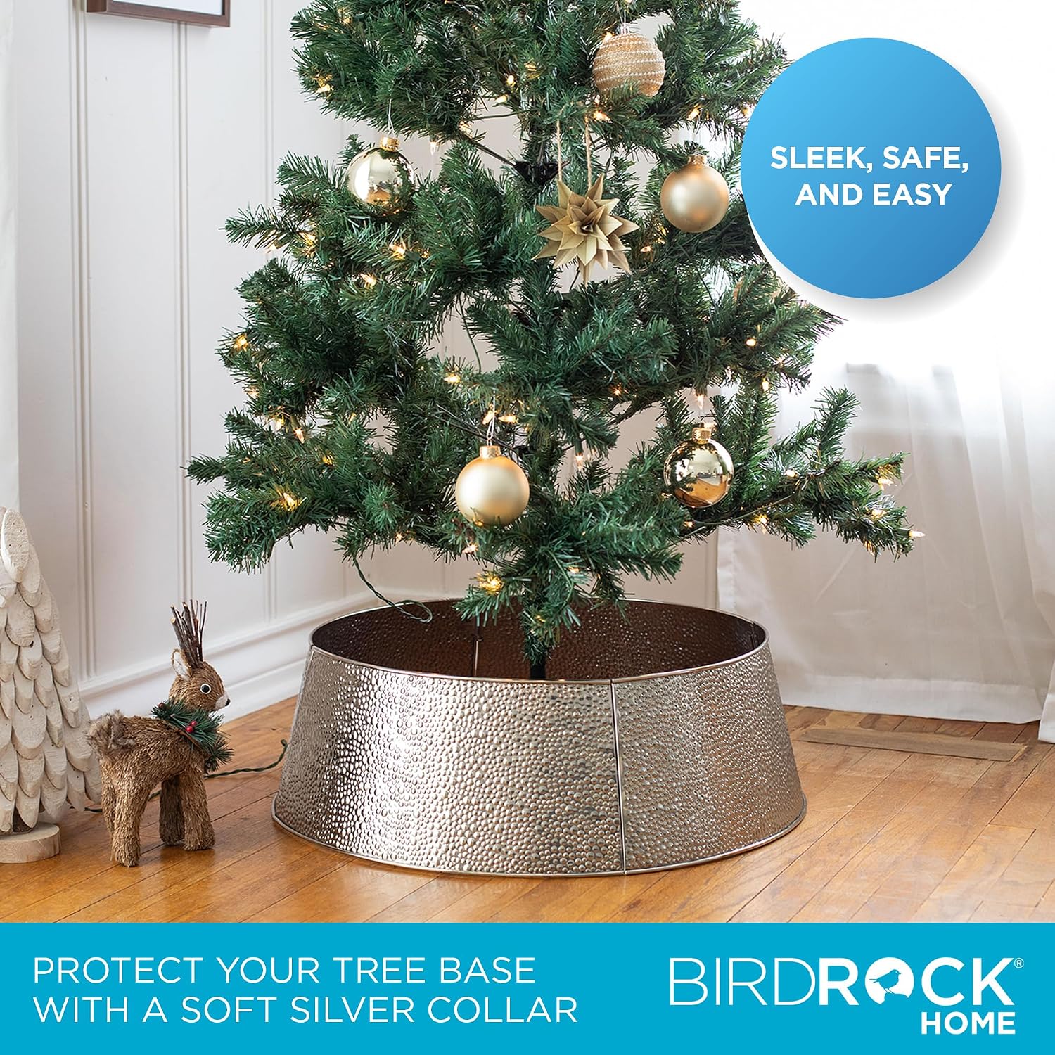 4-Panel Christmas Tree Collar - Silver Bubble Tree Skirt - 26" Base - Easy to Assemble Xmas Tree Base Cover - Metal