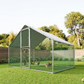 Large Metal Chicken Coop 10x6.5 FT Walk in Chickens Run with Chicken Roosting Perch, Outdoor Chicken House with