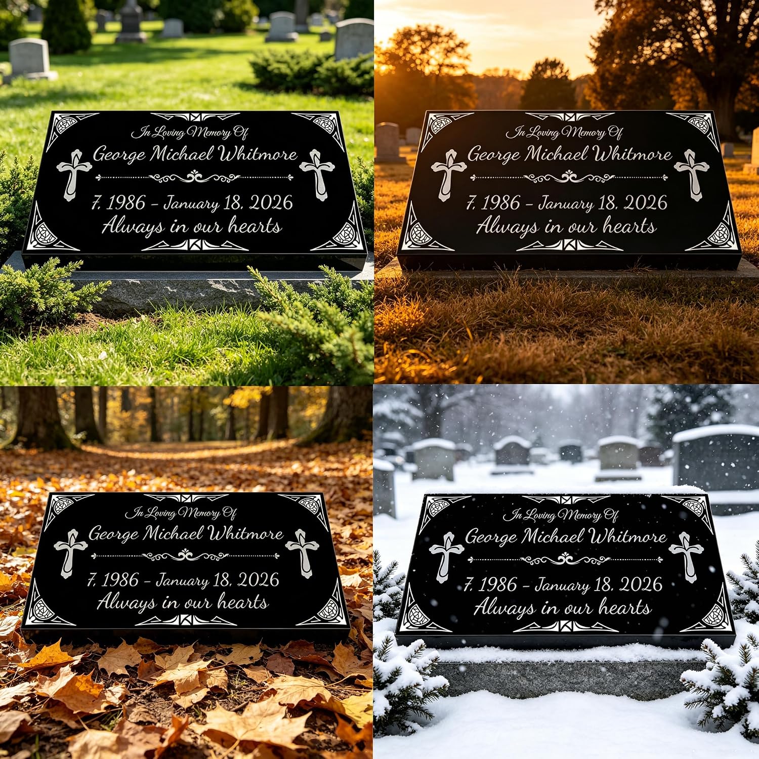 Personalized Human Memorial Stone, Black Granite Headstone with Photo, Engraved Grave Marker for Cemetery Outdoor