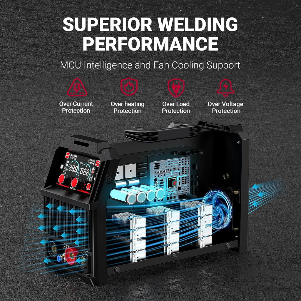 BESTMIG 145A 4-in-1 Multi-Process Welder, 110V/220V MIG/TIG/MMA/Stick Welding Machine, Gas & Gasless Flux Core Welder