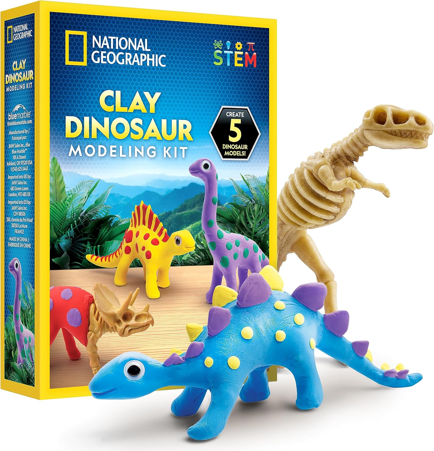 National Geographic Clay Dinosaur Arts and Crafts Activity Kit for Kids | Dinosaurs Toys, 5 Clay Colors, 5 Skeleton