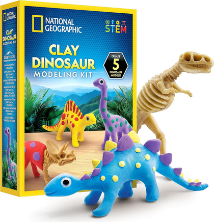 National Geographic Clay Dinosaur Arts and Crafts Activity Kit for Kids | Dinosaurs Toys, 5 Clay Colors, 5 Skeleton