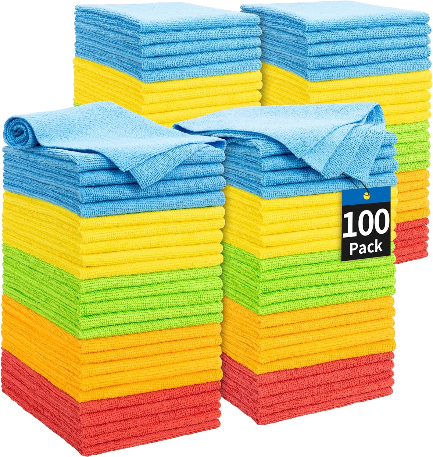 Microfiber Cleaning Cloth, 100 Pack Cleaning Rags Microfiber Towel Bulk Absorbent Lint-Free Wash Cloths, All-Purpose