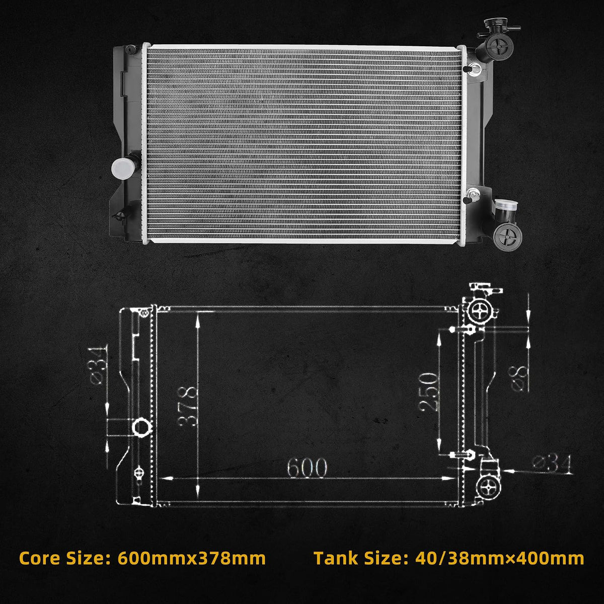DWVO Complete Radiator Compatible with 2009-2019 Toyota Corolla