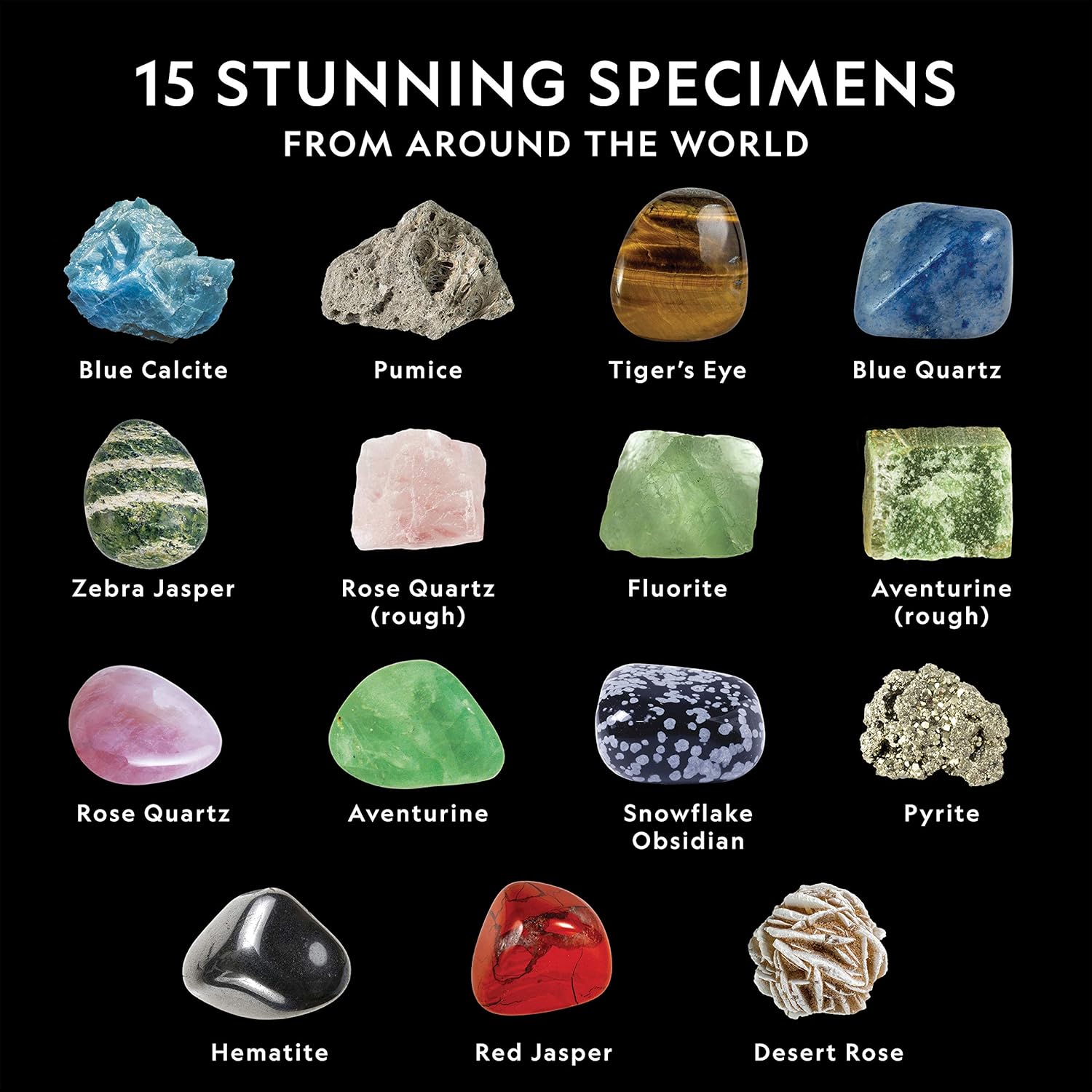 National Geographic Rock Collection Box with 15 Gemstones and Crystals | 15 Gemstones and Crystals, Storage Box