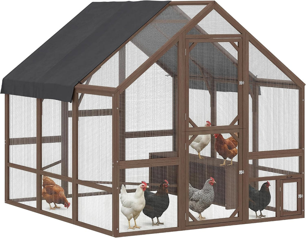 Large Wooden Chicken Coop for 8-10 Hens 83" x 73" x 73" Dark Brown