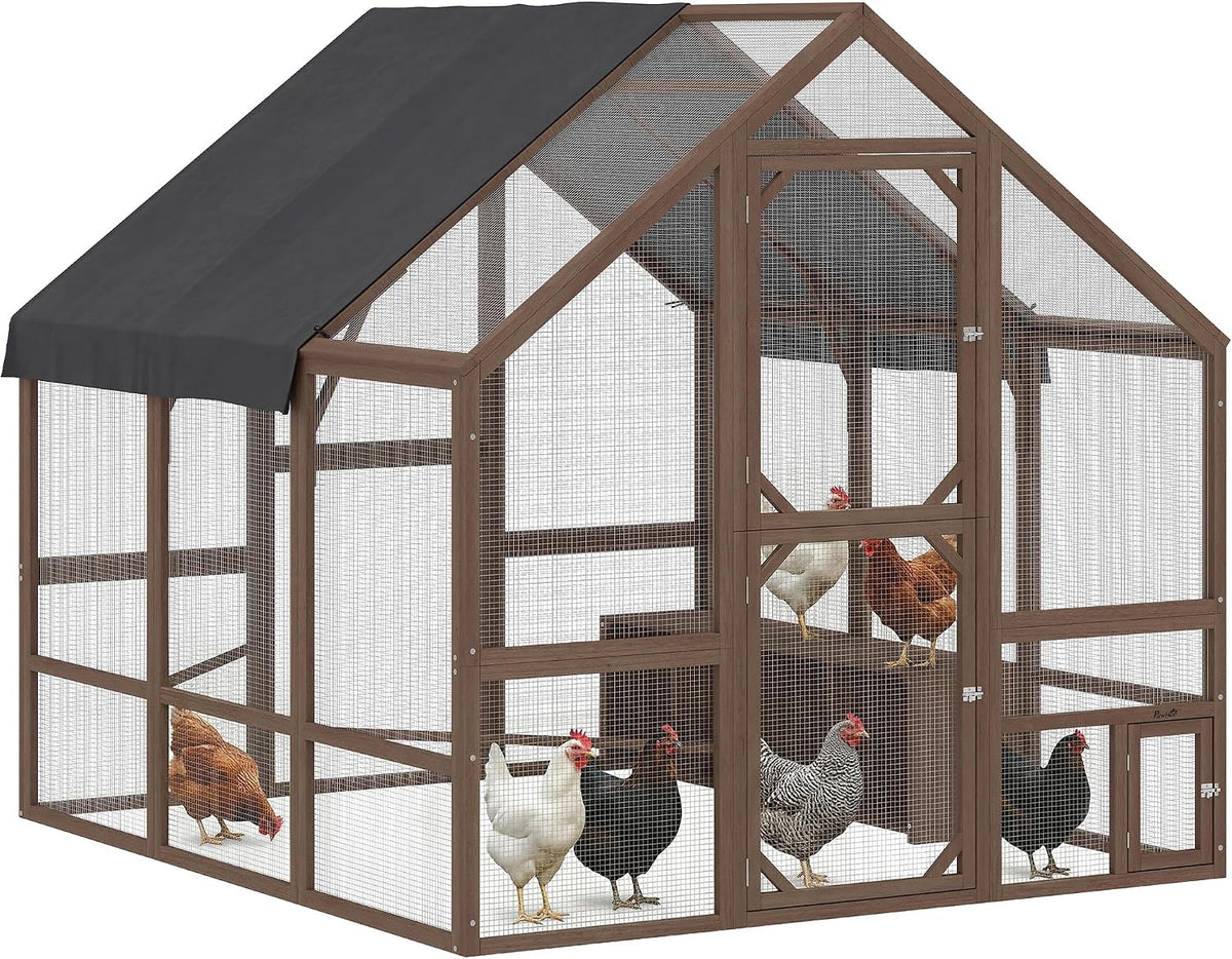 Large Wooden Chicken Coop for 8-10 Hens 83" x 73" x 73" Dark Brown