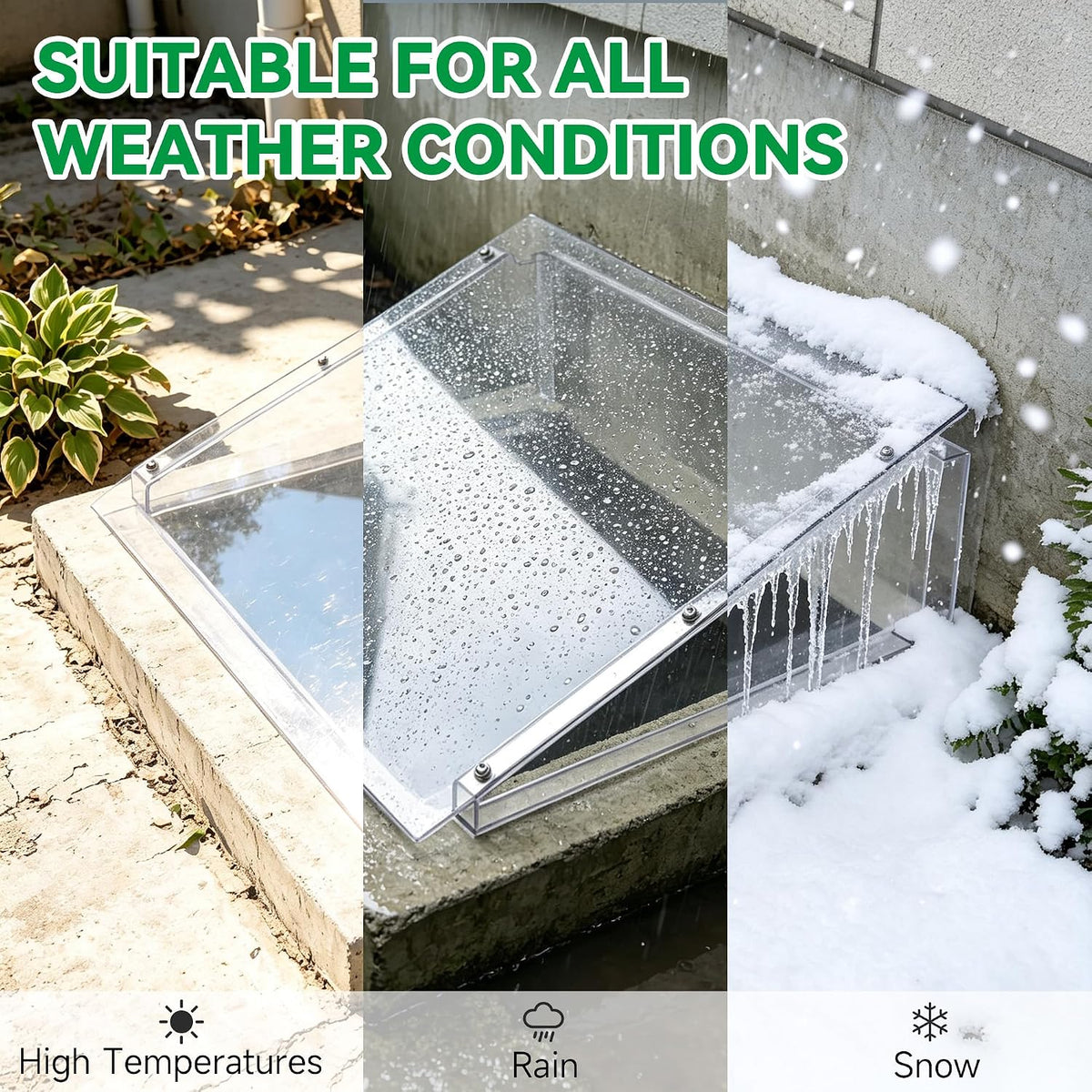 46"L x 18"W x 12"H Heavy-Duty Atrium Basement Window Well Covers, Clear Polycarbonate Egress Window Well Cover with
