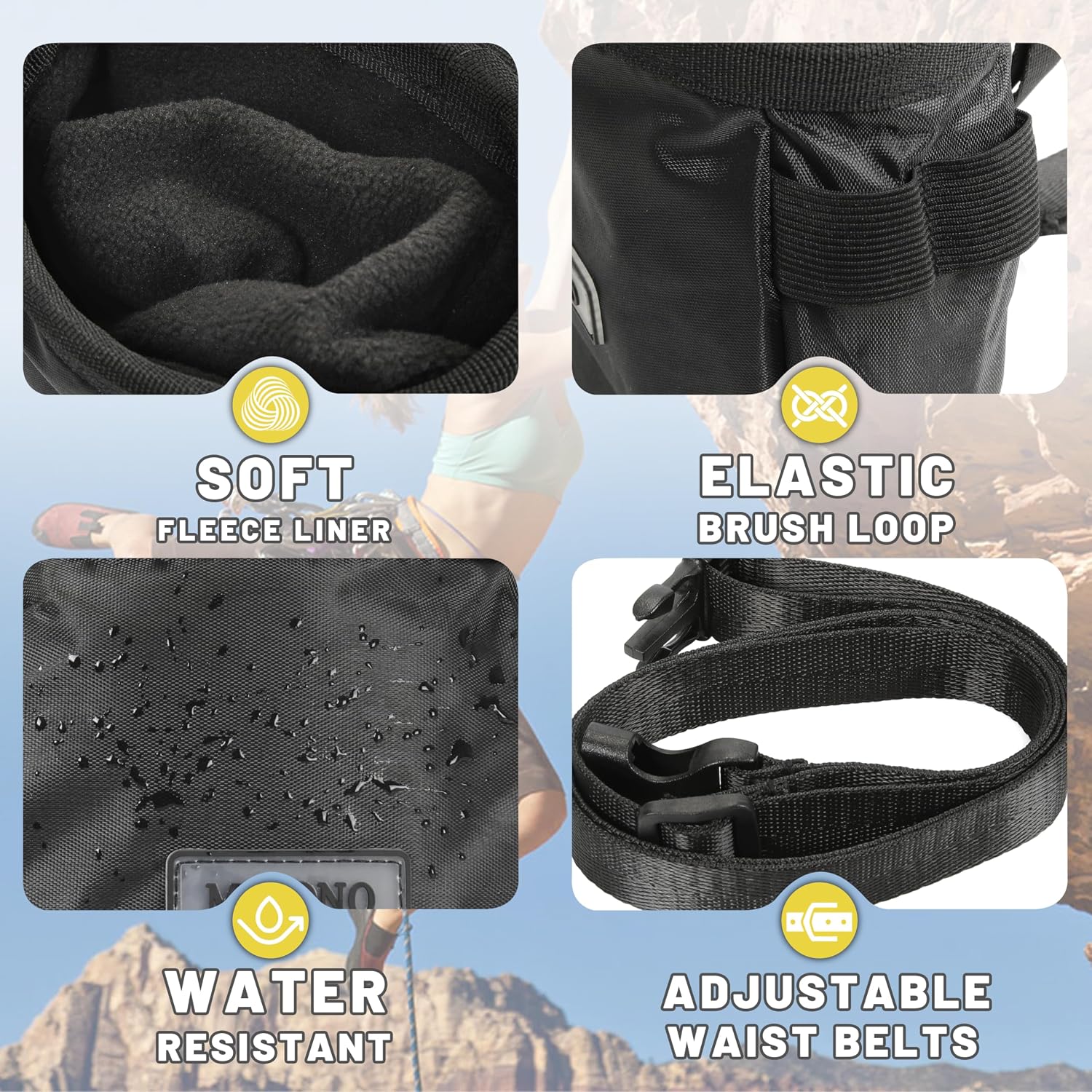 Chalk Bag for Rock Climbing, Climbing Chalk Bag Brush Loop and Zippered Pocket for Bouldering, Gym, Cross Fit, Weight