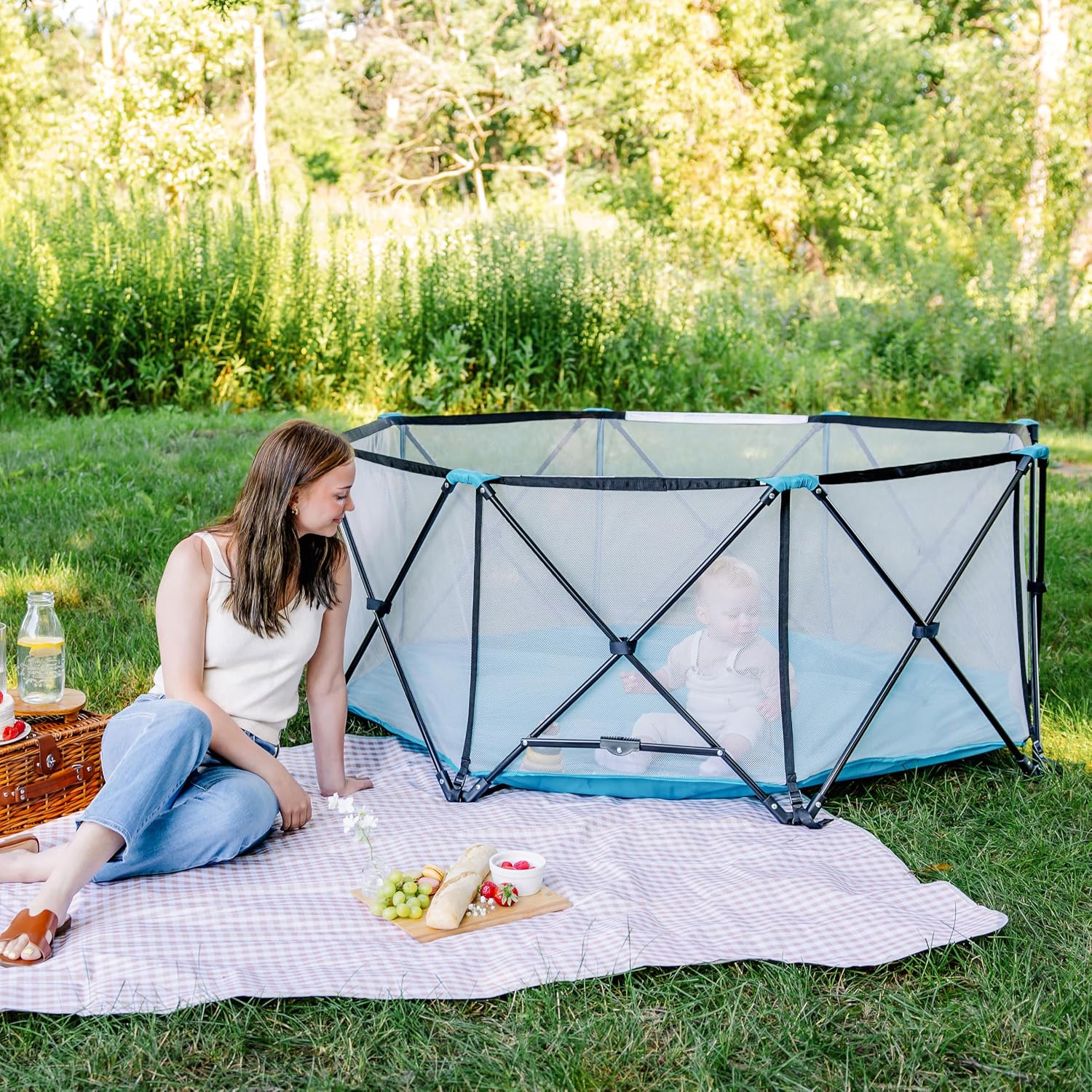 Safety My Play Deluxe Extra Large Baby Playpen & Portable Play Yard, Foldable 8-Panel Indoor Outdoor Playpen for