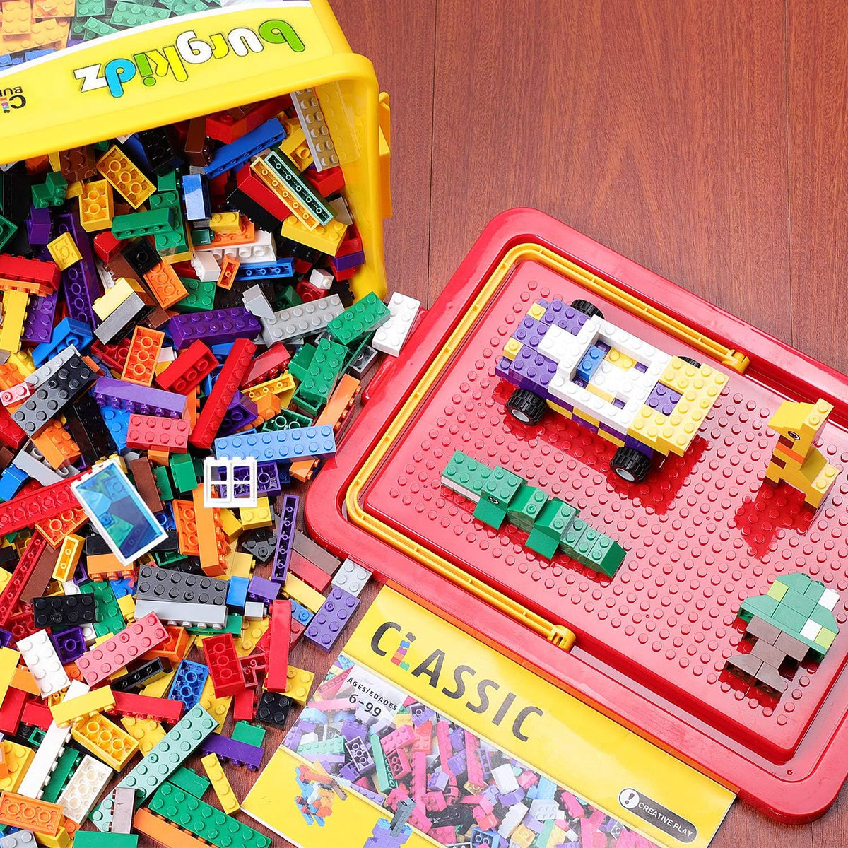 Building Bricks 1020 Pieces Set, 1000 Basic Building Blocks in 17 Fun Shapes Includes Wheels, Door, Window, Bulk