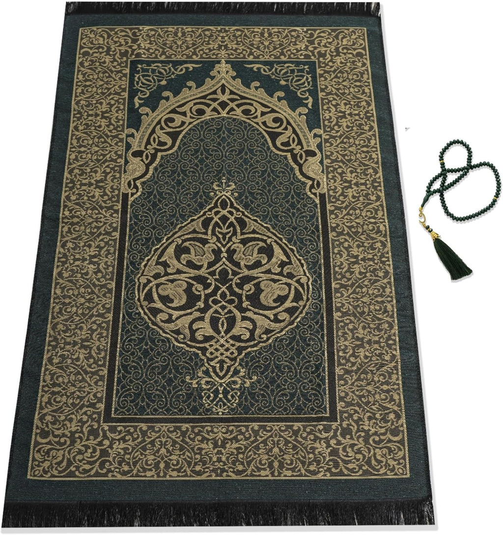 Muslim Prayer Rug with Islam Prayer Beads - Travel Prayer Mat, Islamic Gifts for Women, Portable Prayer Matt Islam