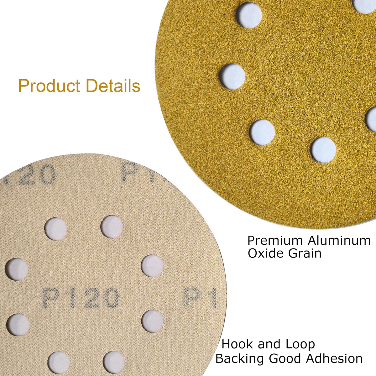 JUNE SUN 30Pcs 5 Inch 8-Hole 120 Grit Hook & Loop Sanding Discs