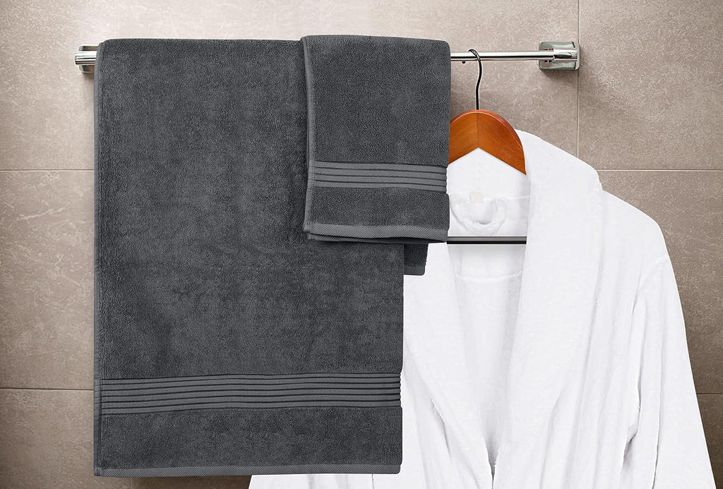 8 Piece Premium Towel Set, 2 Bath 2 Hand 4 Wash, Grey | Premium Lightweight Ring Spun Cotton Hand Towels - Highly