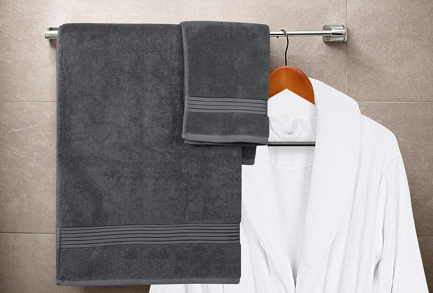 8 Piece Premium Towel Set, 2 Bath 2 Hand 4 Wash, Grey | Premium Lightweight Ring Spun Cotton Hand Towels - Highly