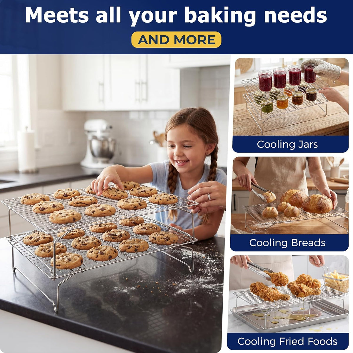 Cooling Rack 15”x10”, 4-Tier Collapsible for Cooking and Baking
