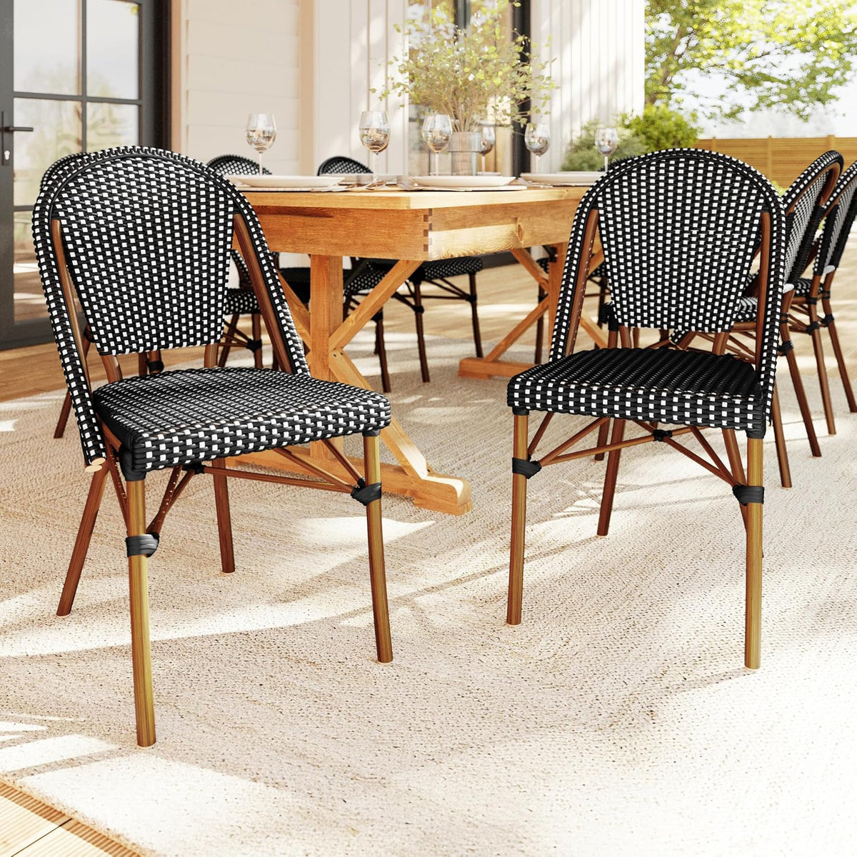 Lily Pond Stackable Bistro Chairs, Black/White, 2-Pack