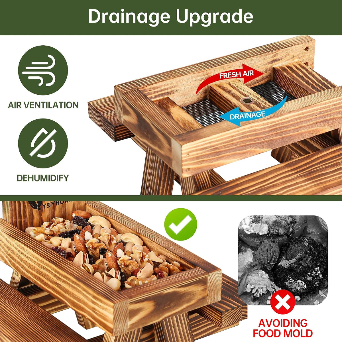Squirrel Feeder for Outside,Carbonized Squirrel Picnic Table Feeder