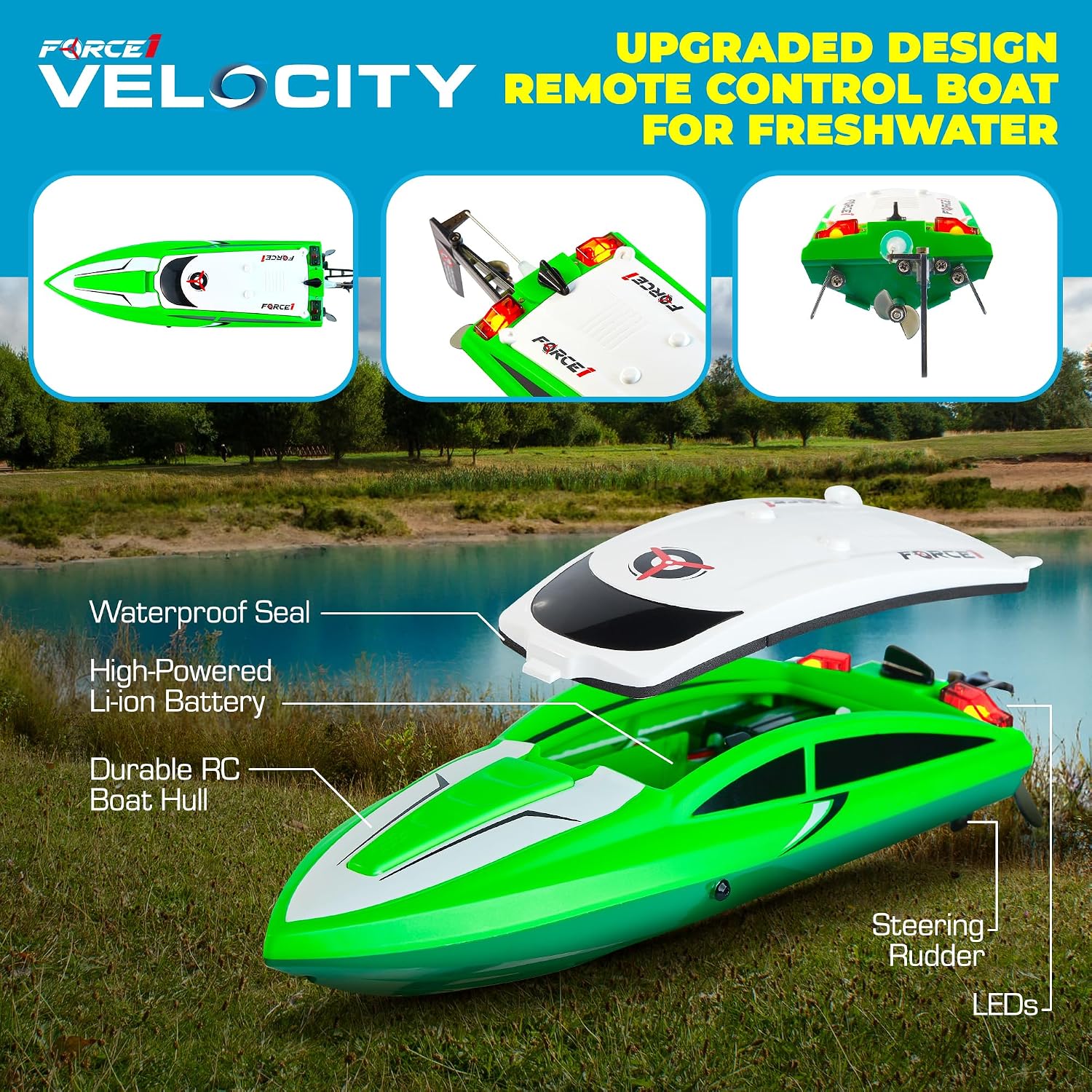 Velocity Green Fast RC Boat- Remote Control Boats for Adults and Kids, Underwater Speed Racing Mini RC Toy for Pools