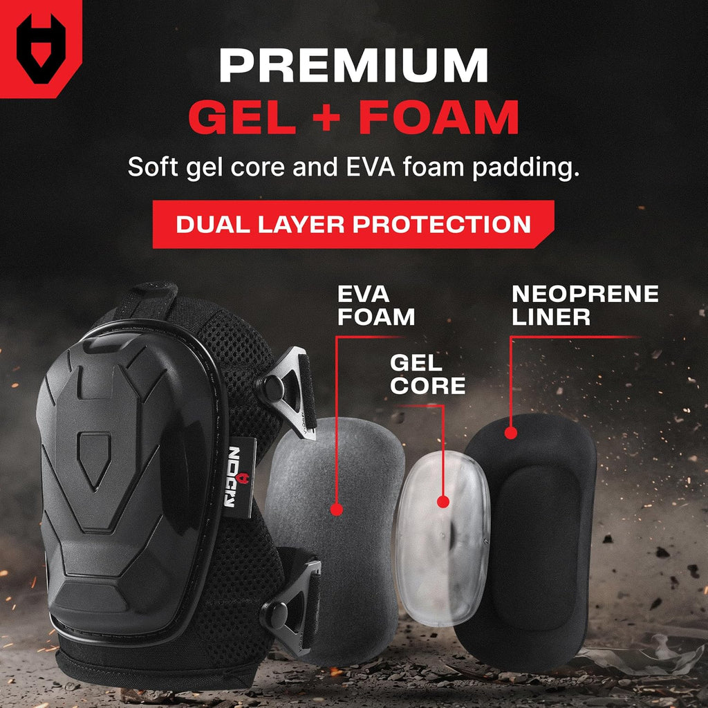 Professional Construction Knee Pads for Men and Women with Non-Slip Heavy Duty Cap and Ankle Support — Thick Foam and