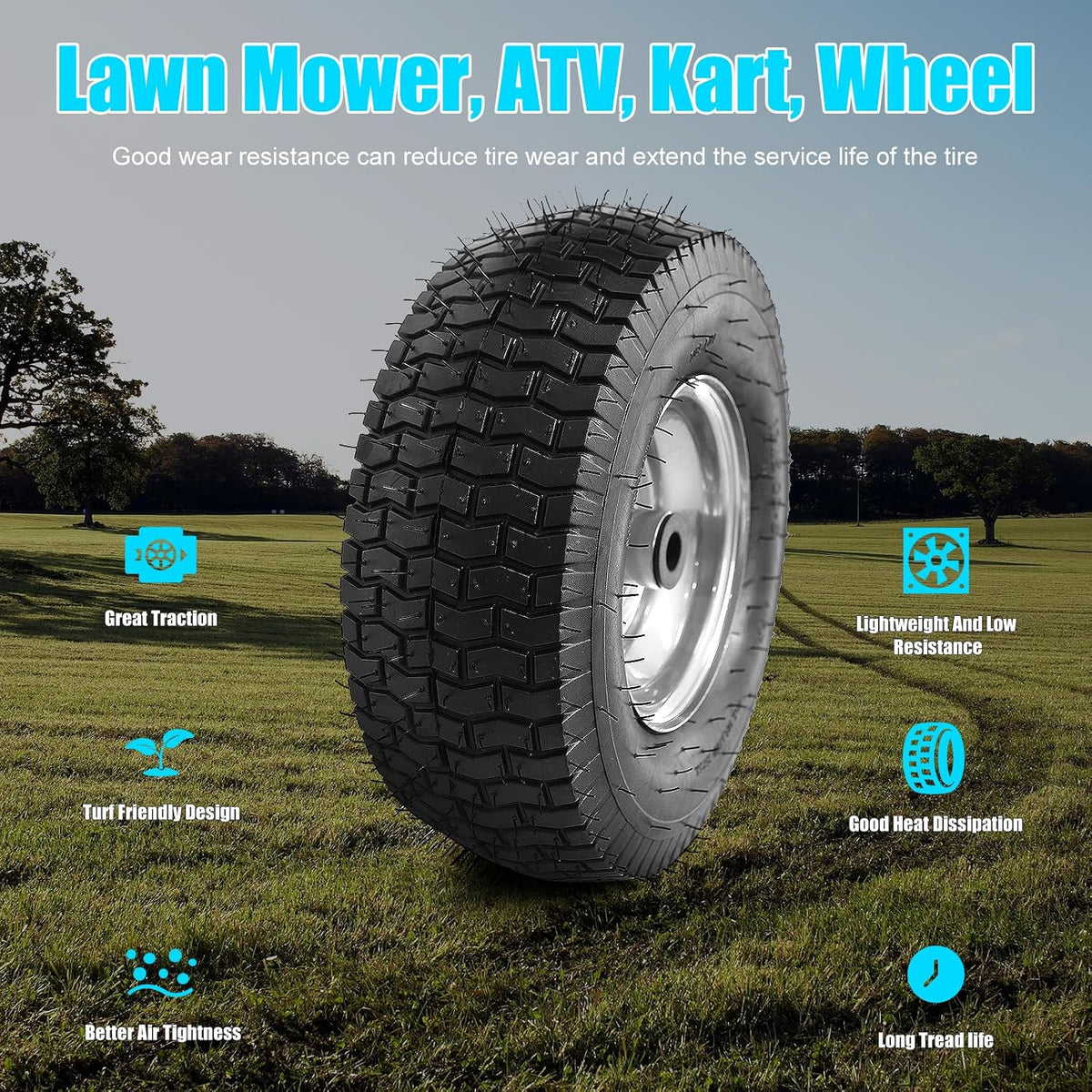13x5.00-6 Tire and Wheel, Set of 2 Rubber Pneumatic Riding Lawn Mower Tires, Heavy Duty Lawn Mower Wheels with 3/4"