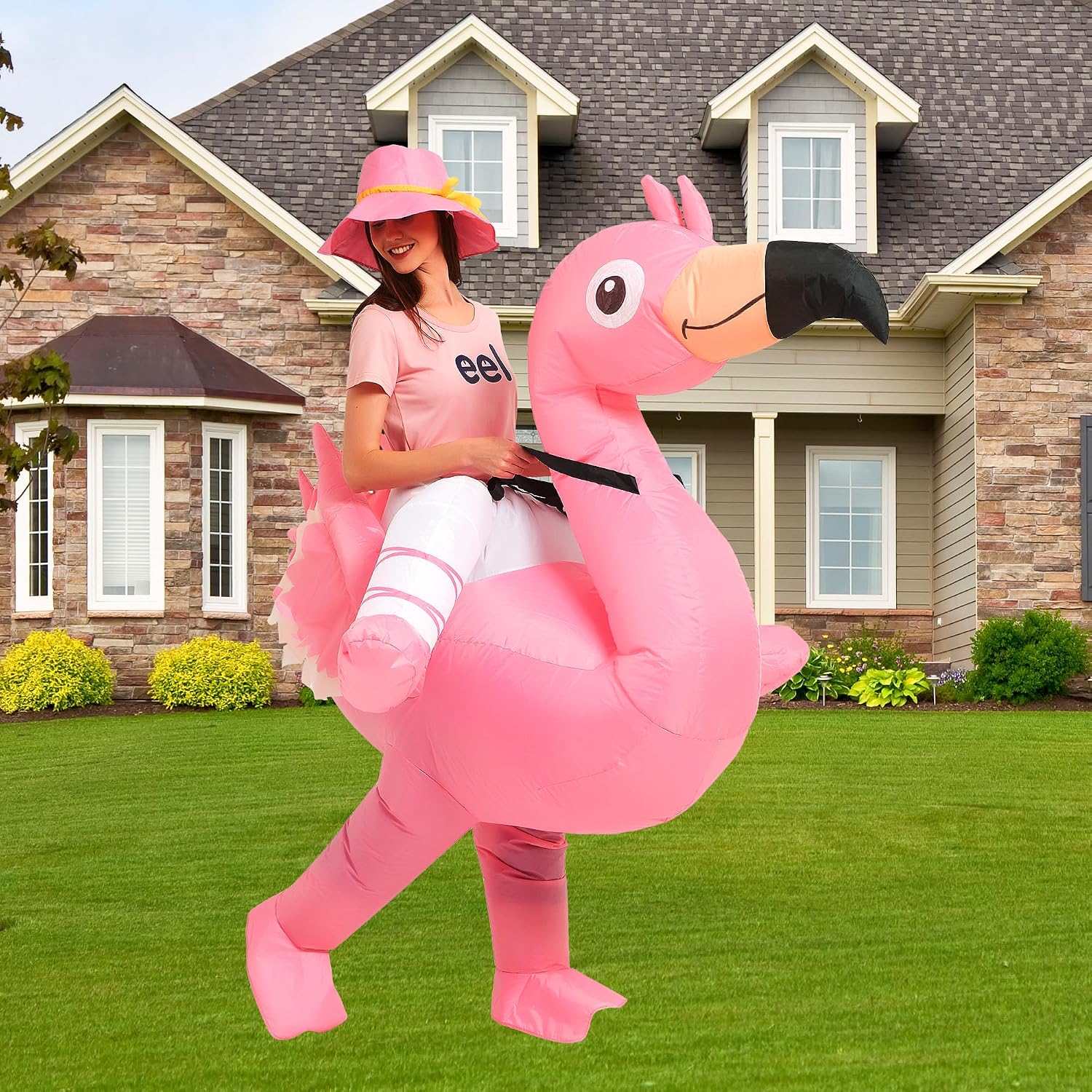 Halloween Inflatable Costume Adult Blow Up Ride Flamingo Suit Men Women