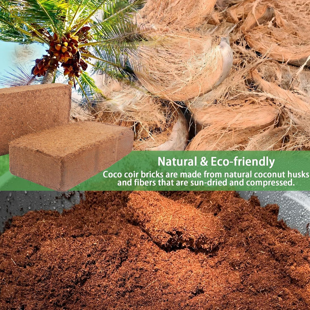 Coco Coir Brick for Organic Coconut Soil - 2 Pack With Low EC & PH Balance - High Expansion Fiber for Herbs & Flowers