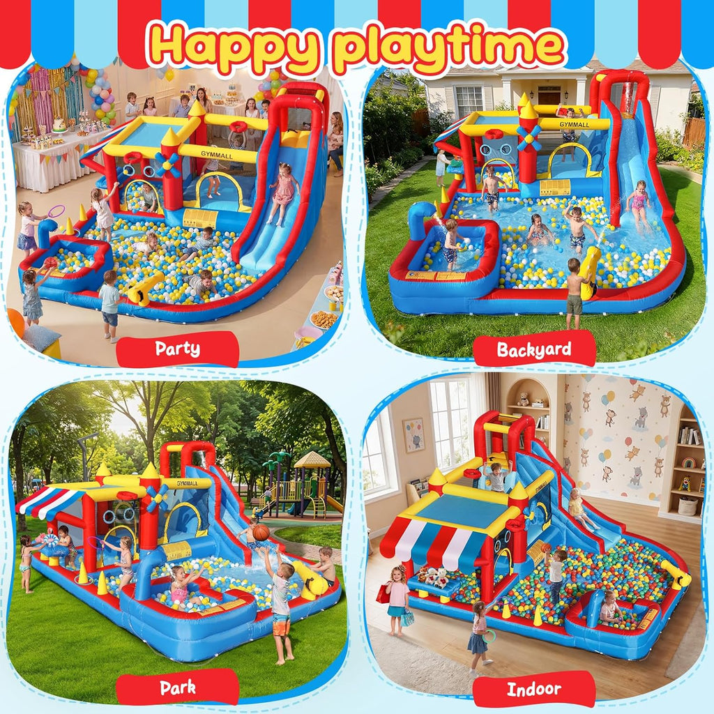 Inflatable Bounce House Water Slide with 550 W Blower, Blow up 10-in-1 Waterslide Park Bouncy Castle Outdoor and