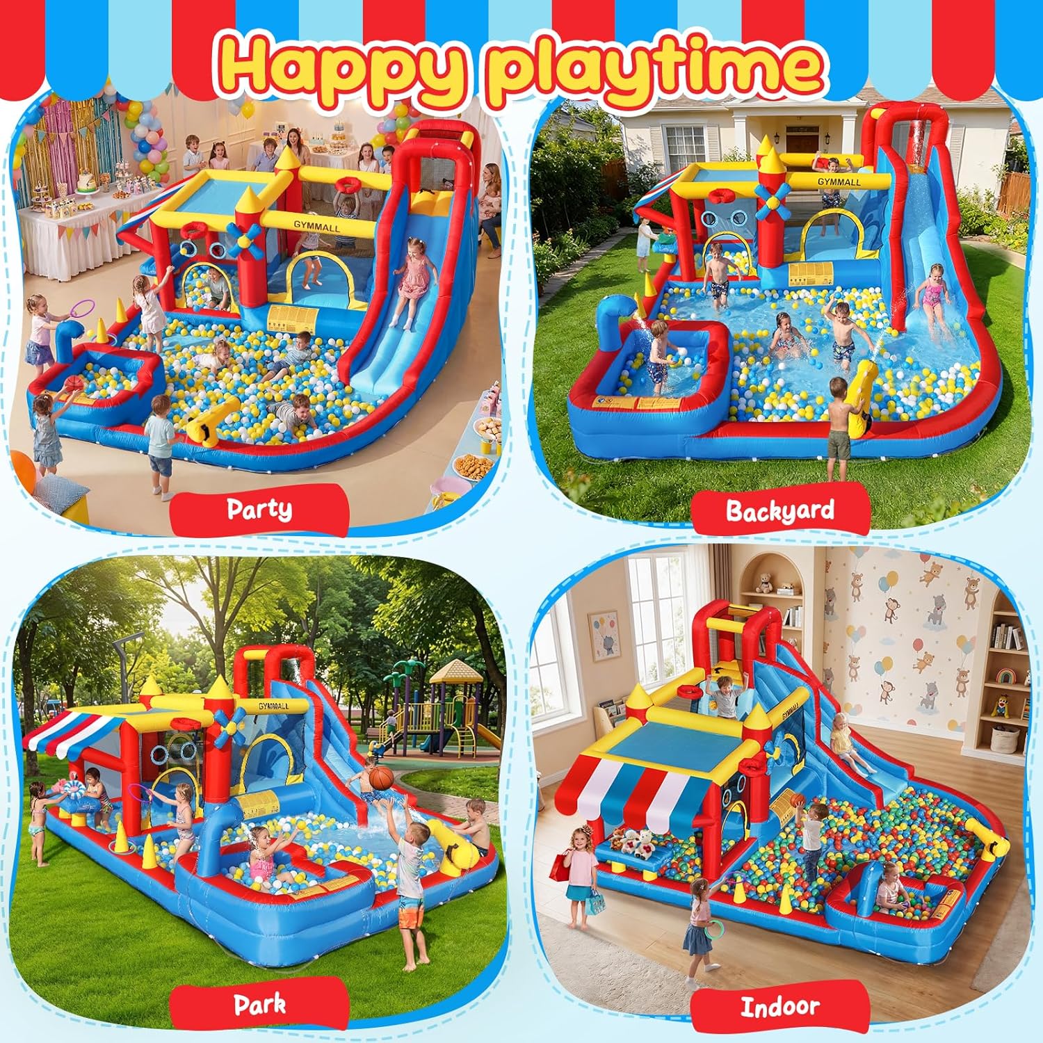 Inflatable Bounce House Water Slide with 550 W Blower, Blow up 10-in-1 Waterslide Park Bouncy Castle Outdoor and