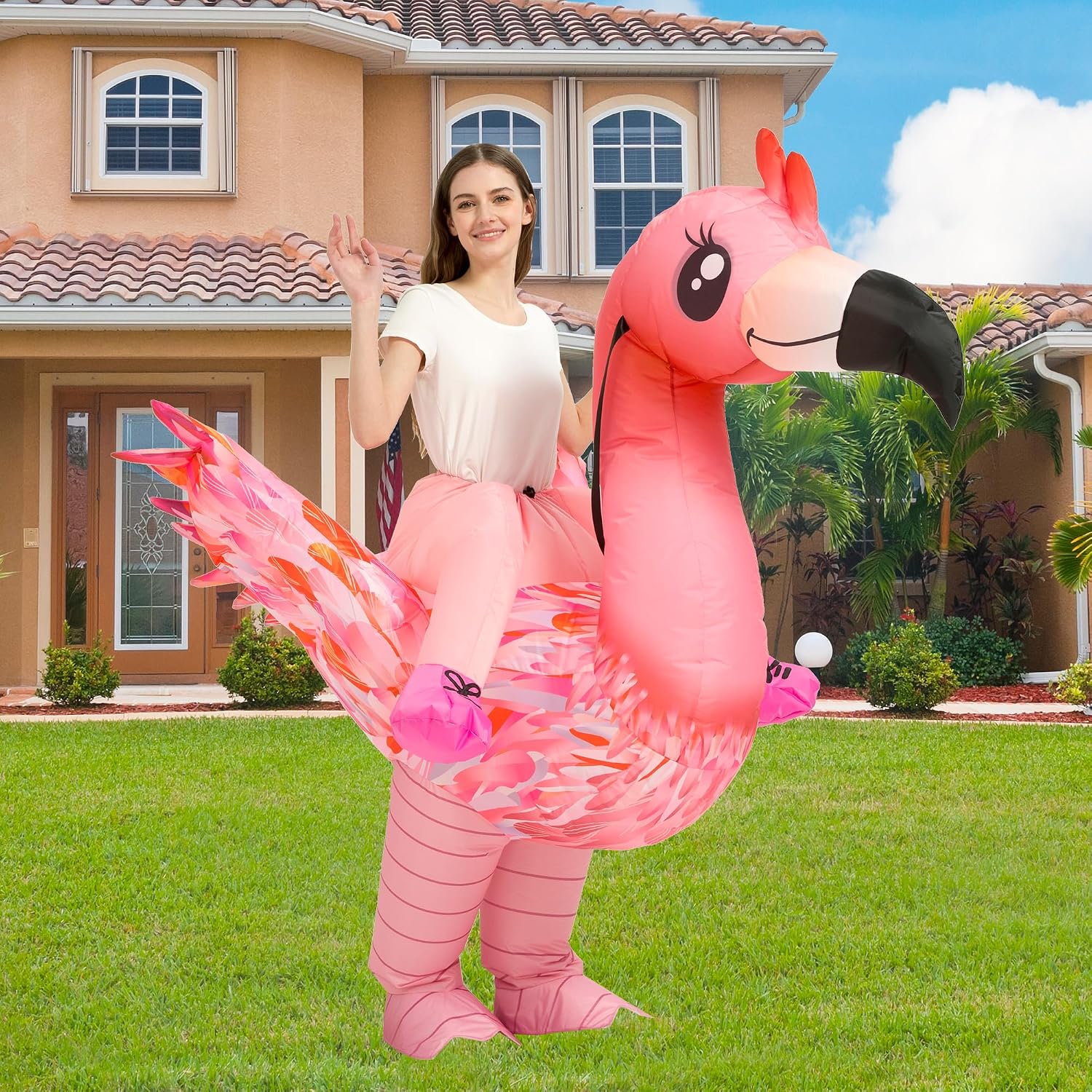Halloween Inflatable Costume Adult,Blow Up Ride On Flamingo Suit Men Women