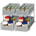 Cabinet 2 Tier Perforated Basket Drawer, Silver - 2 Pack