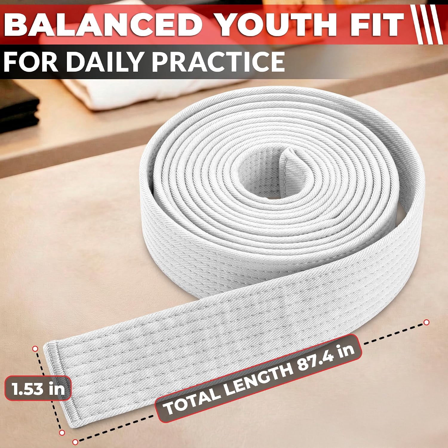 Taekwondo Uniform Belt for Women - 86.6" & 104" Judo, Karate & BJJ Belt for Men & Women, Aikido Gi Uniform