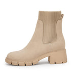 Womens Lug Sole Platform Ankle Boots Elastic Chunky Block Heel Non-Slip Combat Comfortable Chelsea Booties