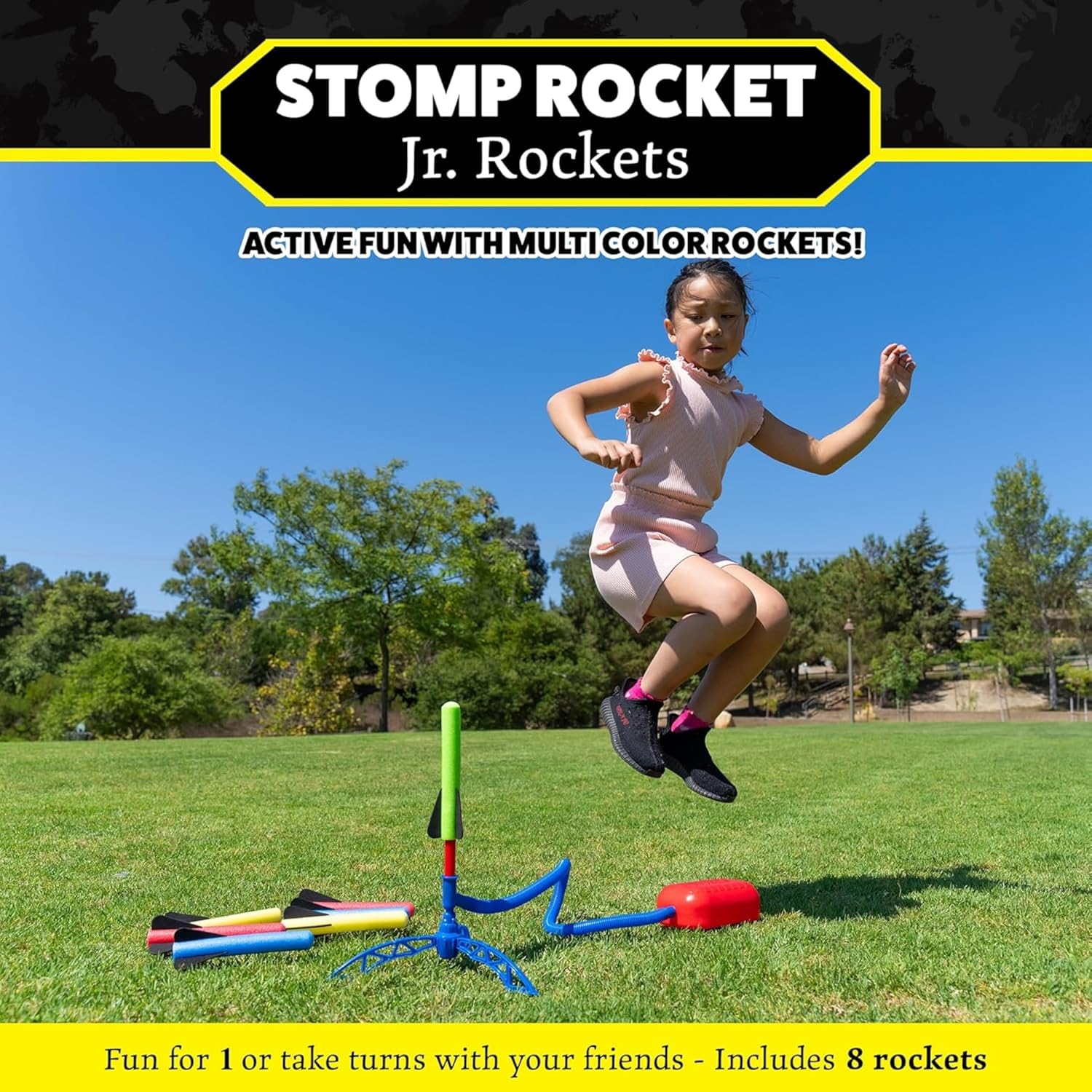 Jr Multi-Color Rocket Launcher for Kids, 8 Rockets | Fun Outdoor Toys for Boys & Girls, Ages 3 & Up - Soft Foam