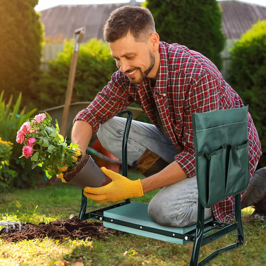 2 in 1 Garden Kneeler and Seat - Portable Heavy Duty Folding Garden Stool for Women Men Seniors, w/EVA Foam Kneeling