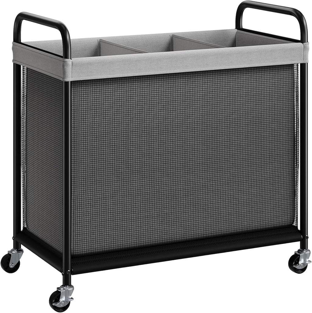 Laundry Hamper 3 Section, 120L Rolling Laundry Sorter with Wheels | Removable Washable Liner Bags, Sturdy Steel Frame