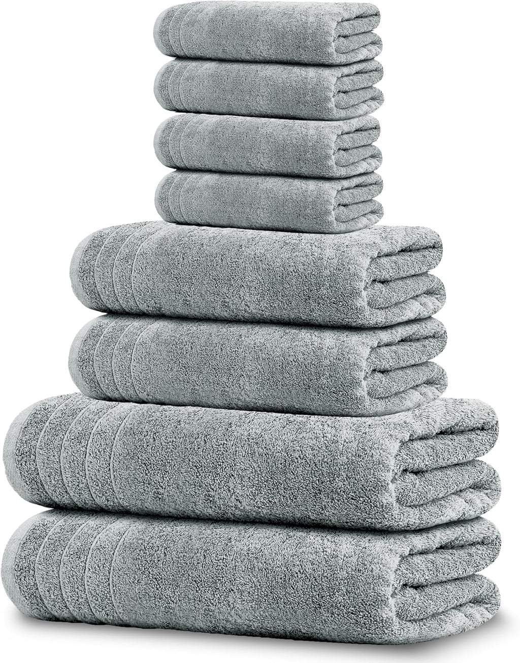 8 Piece Towel Set, 2 XL Bath, 2 Hand, 4 Washcloth, Cool Grey | 100% Cotton, Lighter Weight, Quicker to Dry, Super
