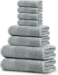 8 Piece Towel Set, 2 XL Bath, 2 Hand, 4 Washcloth, Cool Grey | 100% Cotton, Lighter Weight, Quicker to Dry, Super