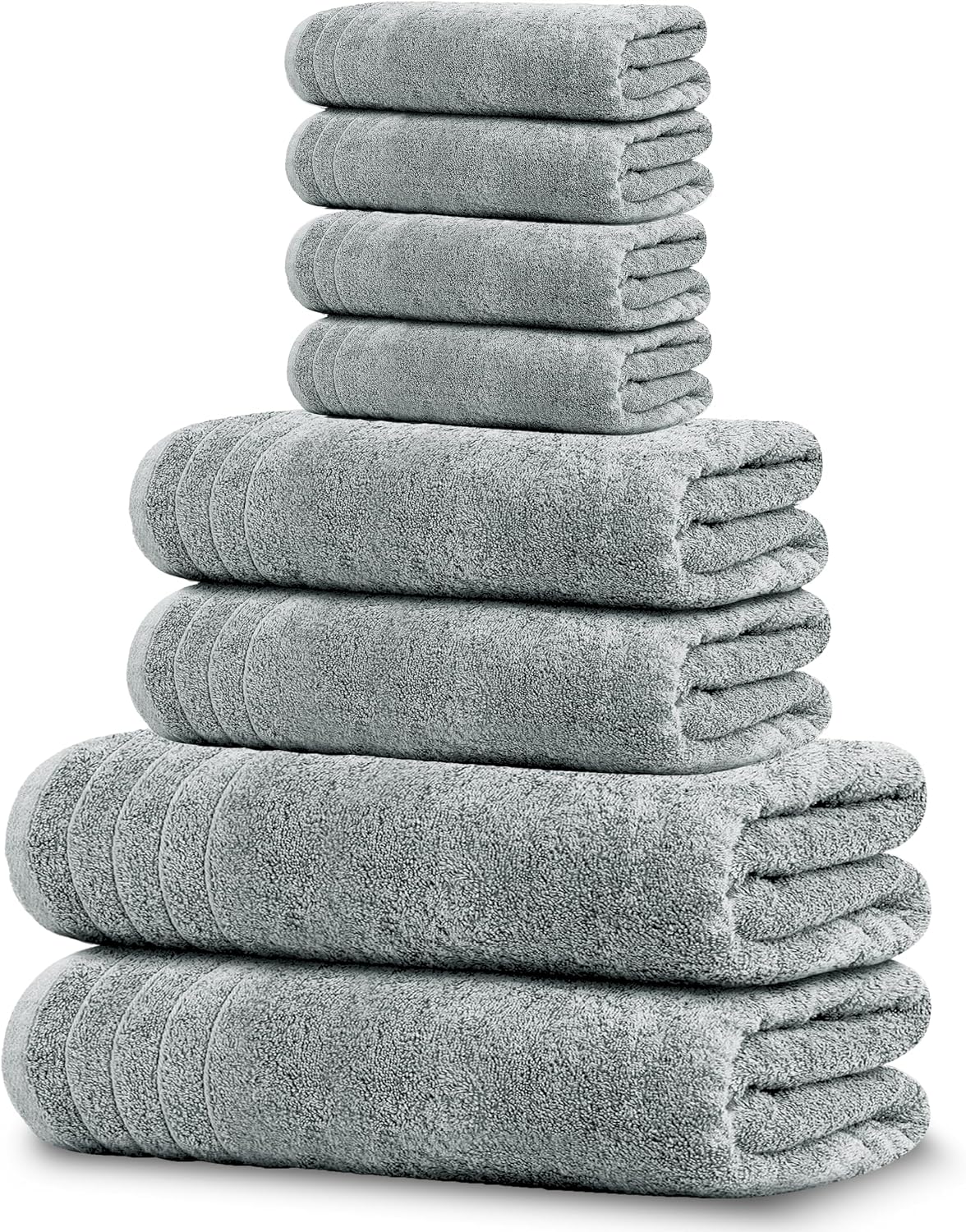 8 Piece Towel Set, 2 XL Bath, 2 Hand, 4 Washcloth, Cool Grey | 100% Cotton, Lighter Weight, Quicker to Dry, Super